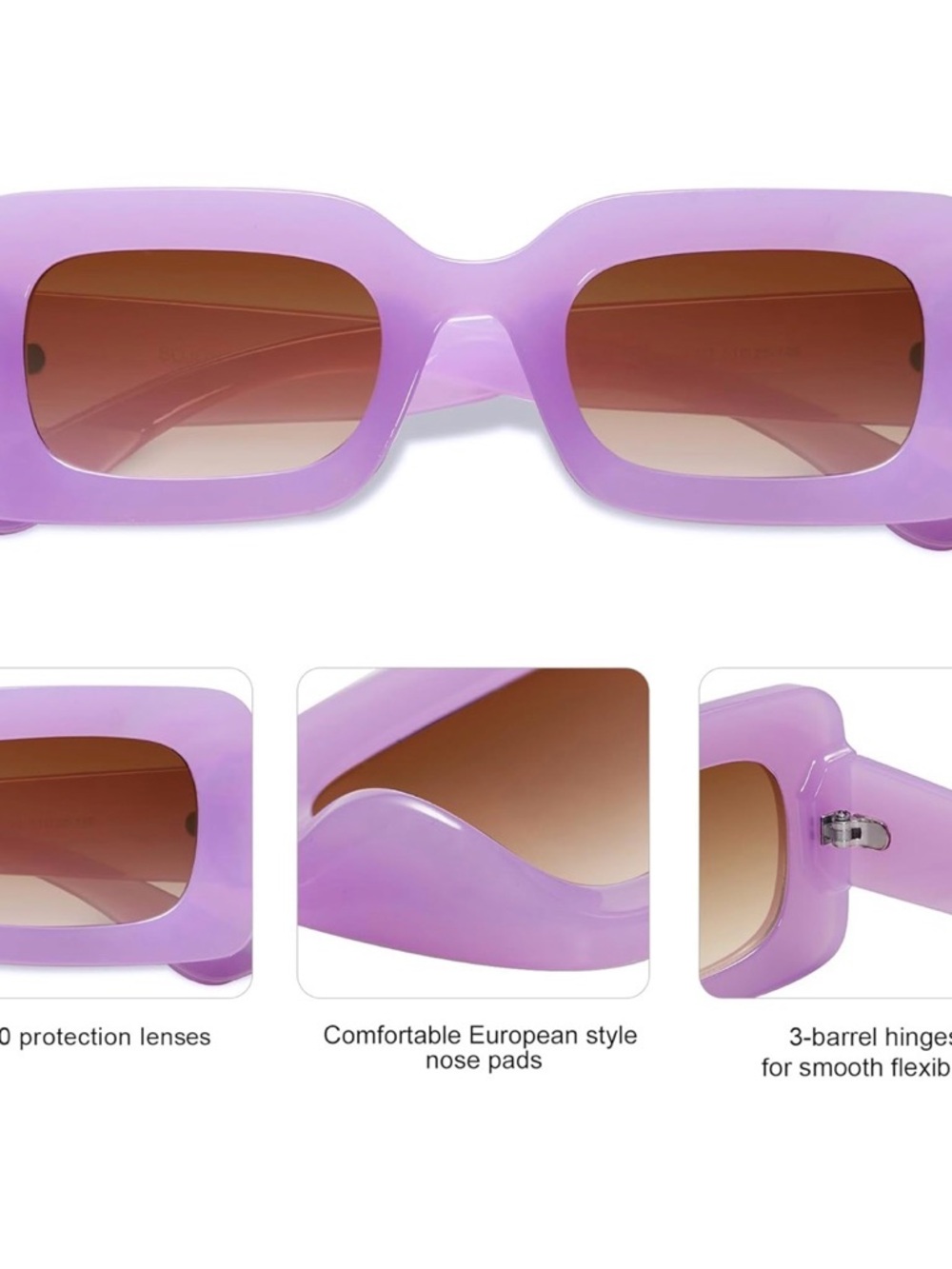 NWOT Chunky Rectangle Purple Sunglasses - Picture 2 of 6